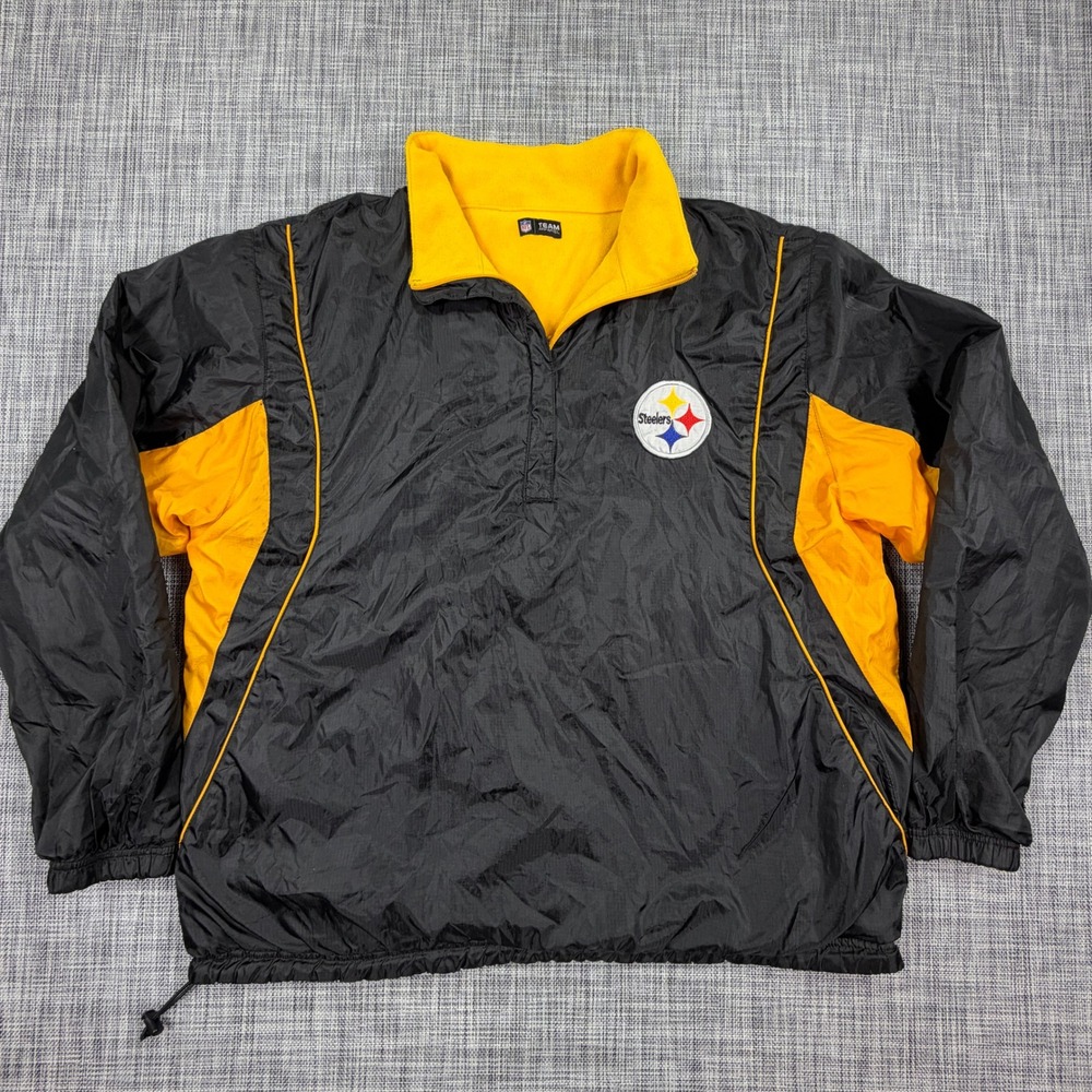 NFL Team Apparel Mens Steelers Quarter Zip Fleece Lined Jacket Black Gold XL